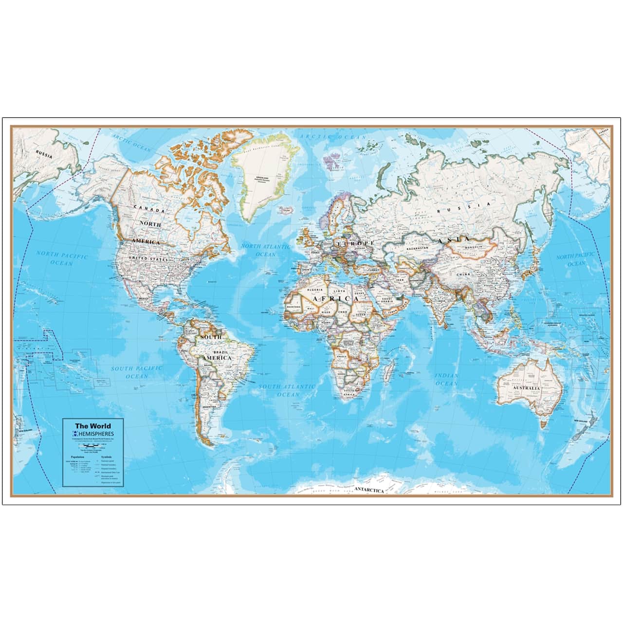 Hemispheres® Contemporary Laminated Wall World Map